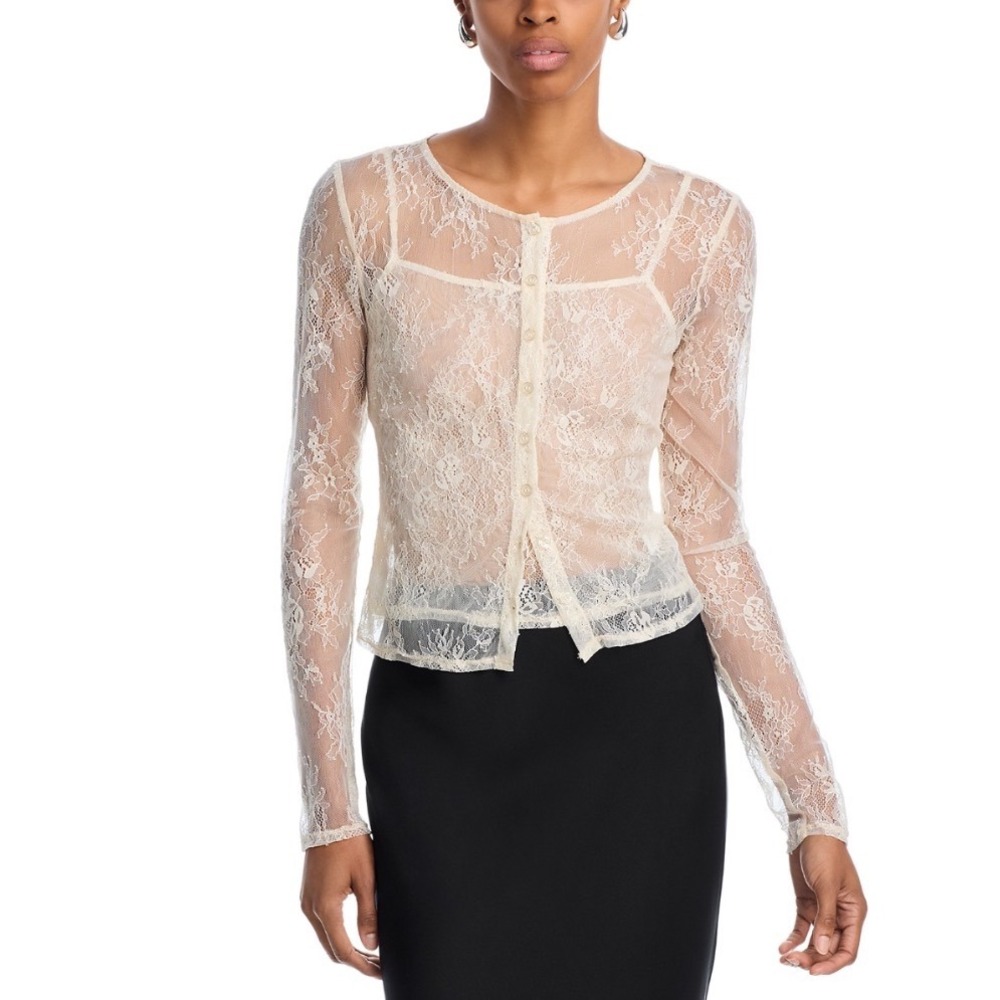 WAYF Penelope Lace Camisole and Cardigan Set Cream XS New 10334WCH-W05